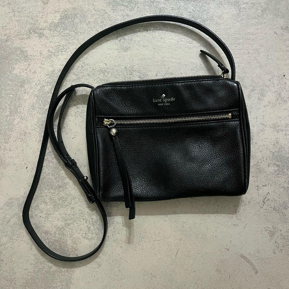 kate spade black pebbled leather crossbody with front zip